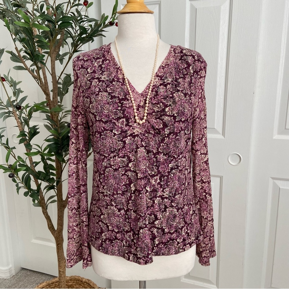 Lace Overlay Blouse in Burgundy Floral Elegant Sophisticated